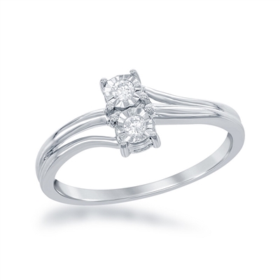 Sterling Silver Two-Stone Diamond Overlapping Ring - 0.08 cttw